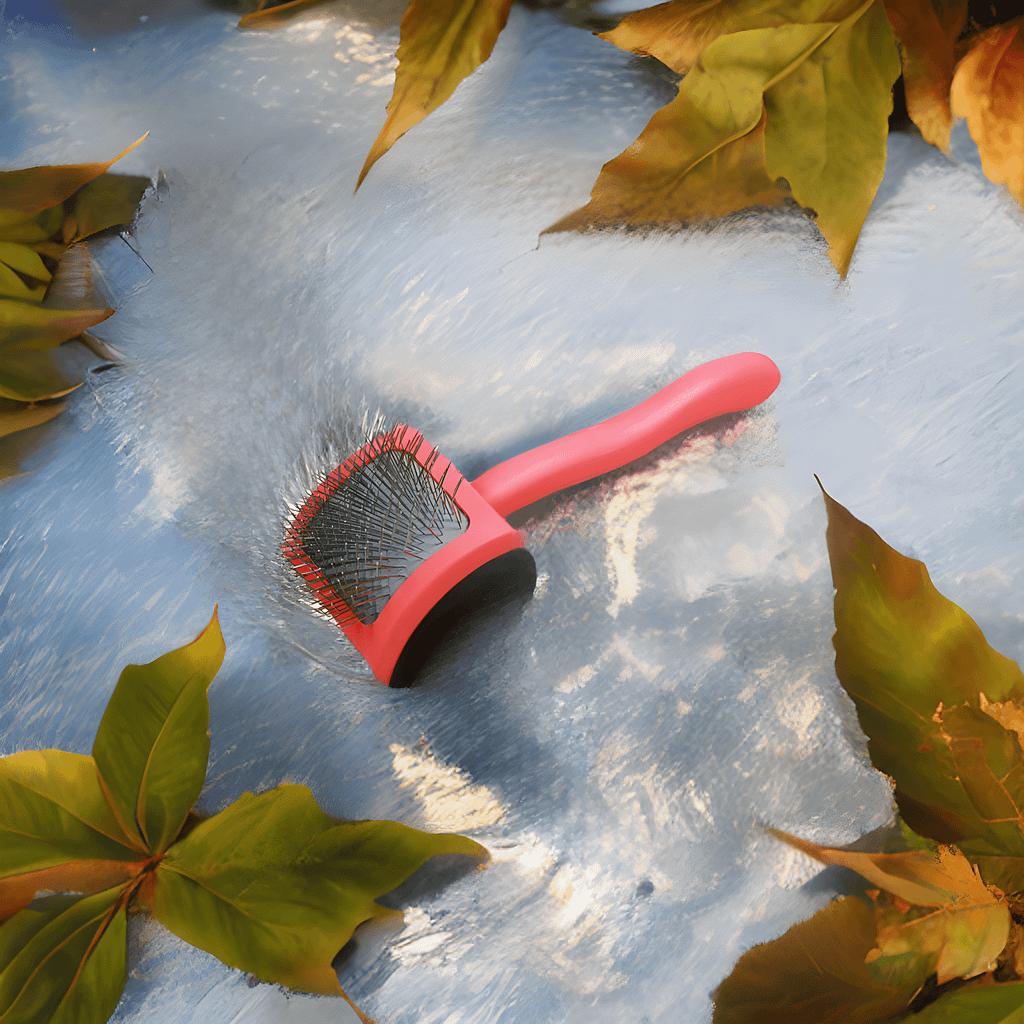 Professional Red Slicker Brush for Brushing Your Dog’s Coat and Reducing Shedding. A red slicker brush designed for brushing your dog, helping to remove loose fur, prevent matting, and maintain a healthy coat.