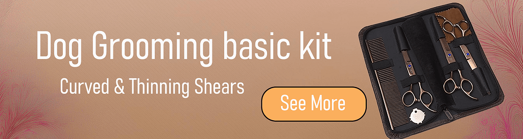 Dog Grooming Basic Kit – Curved & Thinning Shears for Professional Grooming A dog grooming basic kit featuring curved and thinning shears, along with a comb, neatly organized in a black case.