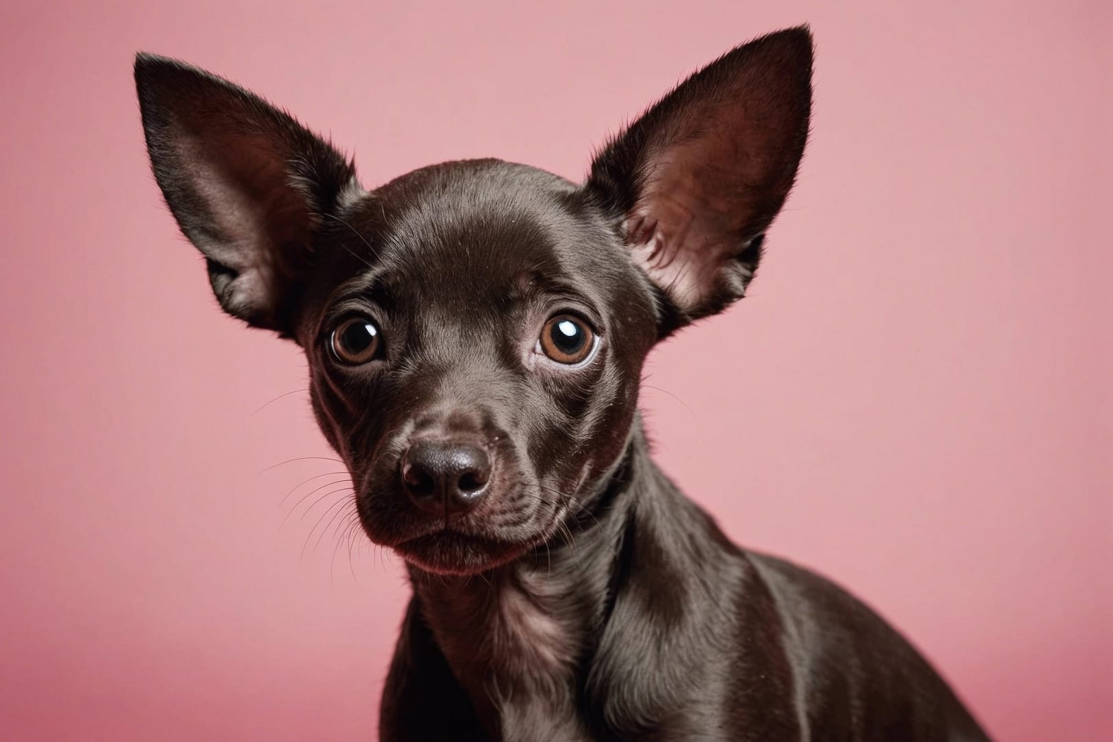 Brushing and caring for short-haired dog breeds – essential grooming tips for a smooth and healthy coat. A close-up portrait of a short-haired black dog with large, expressive eyes, emphasizing the importance of proper coat care and maintenance.
