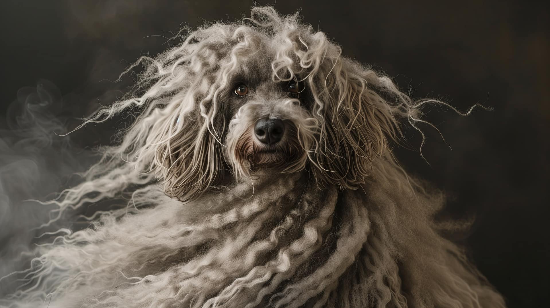 Proper brushing techniques for a corded-coated dog – essential tips for maintaining a healthy and tangle-free coat. A close-up of a corded-coated dog with a well-groomed and textured coat, illustrating the importance of brushing your dog for coat health.